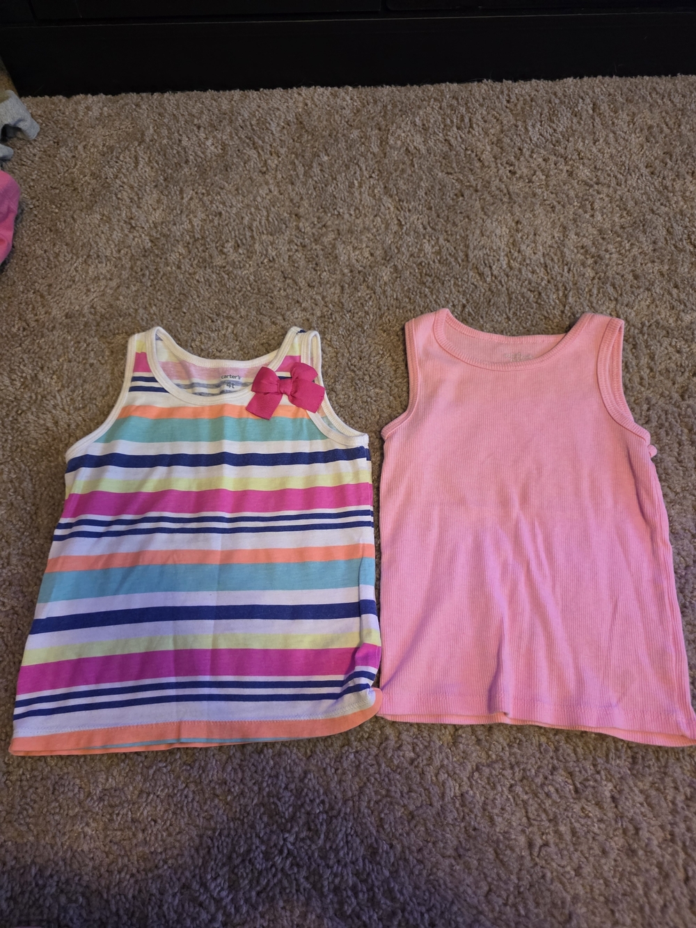 Girls' Pink Tank Top and Multi-Stripe Bow Tank - 2 Pack